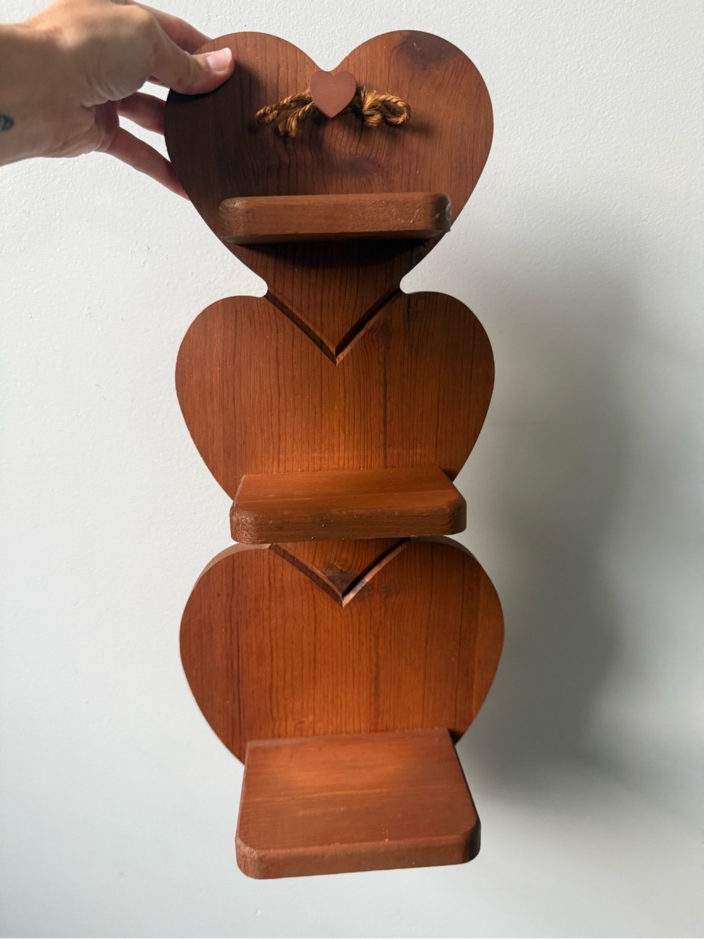 Vtg Wood 3 Tier Heart Shaped Wall Hanging Display Shelf Farmhouse Country 18”